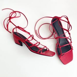 CO Knotted Strappy Heeled Sandals in Red Leather Size 37